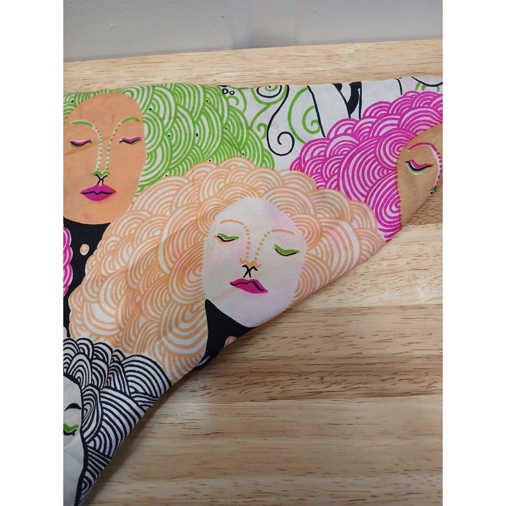 Surrealist Women's Faces Novelty Print Scarf Colorful MCM Kerchief - Picture 8 of 8